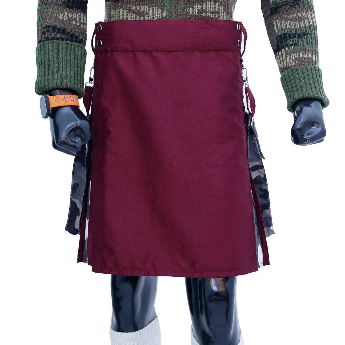 Burgundy and Camouflage Hybrid Kilt