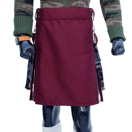 Burgundy and Camouflage Hybrid Kilt