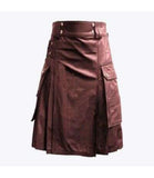 Cargo Pockets Dark Brown Leather Kilt
