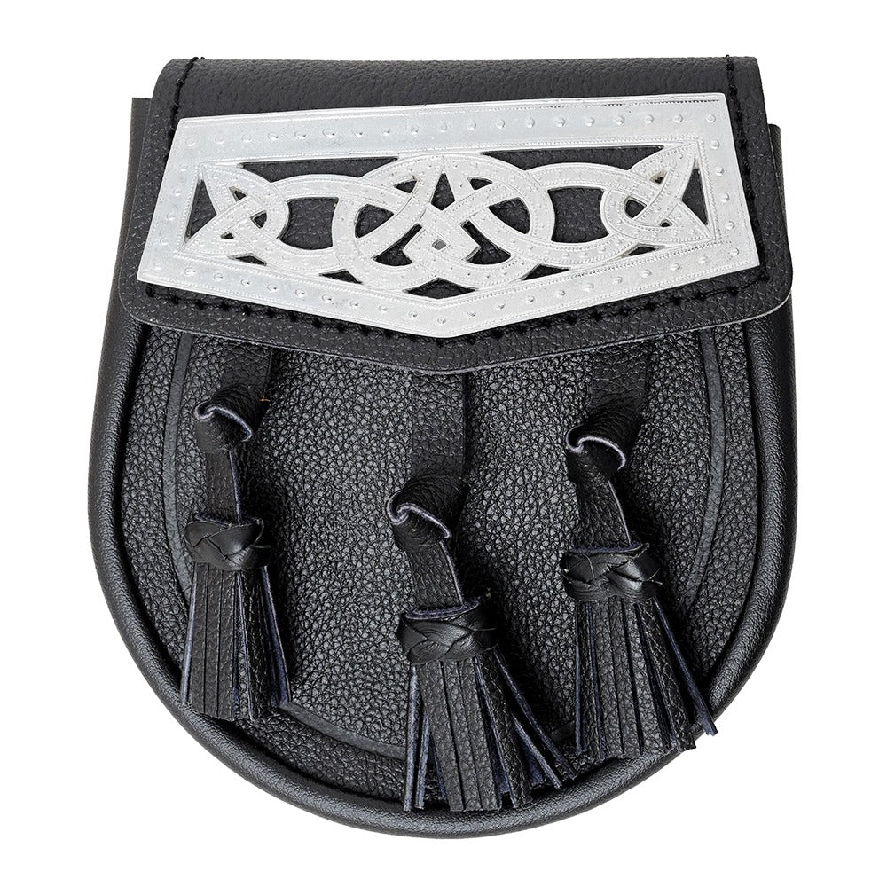 Celtic Chrome Black Leather Sporran