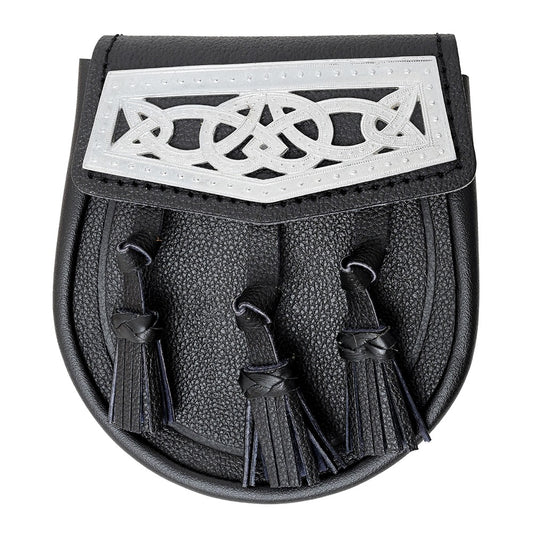 Celtic Chrome Black Leather Sporran