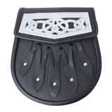 Celtic Chrome Black Leather Sporran with studs Front