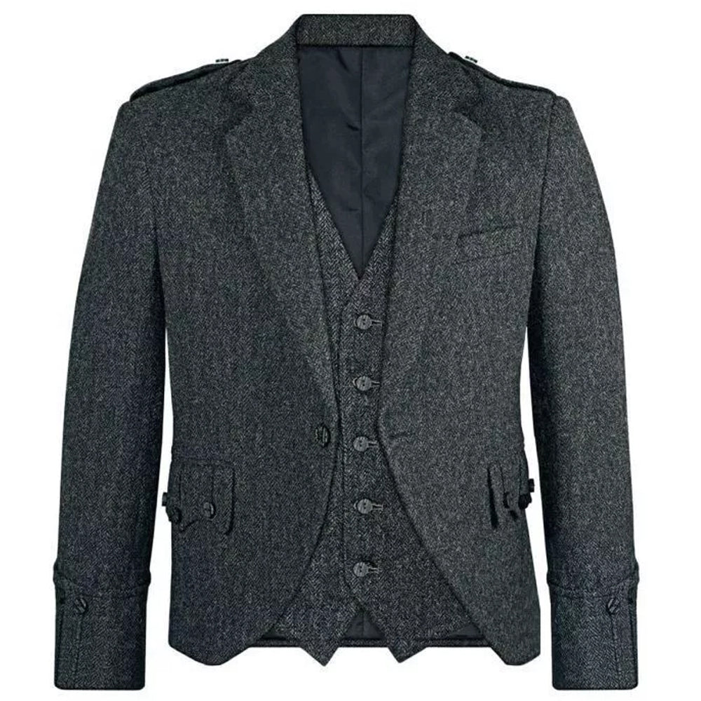 Charcoal Grey Argyll Jacket With Vest 