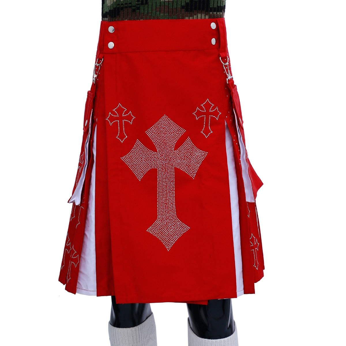 Christmas Utility Kilt with Rhinestone Cross Front