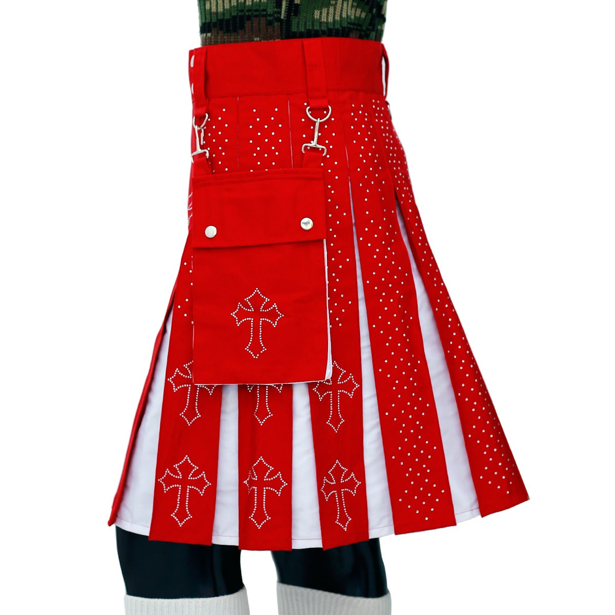 Christmas Utility Kilt with Rhinestone Cross Left