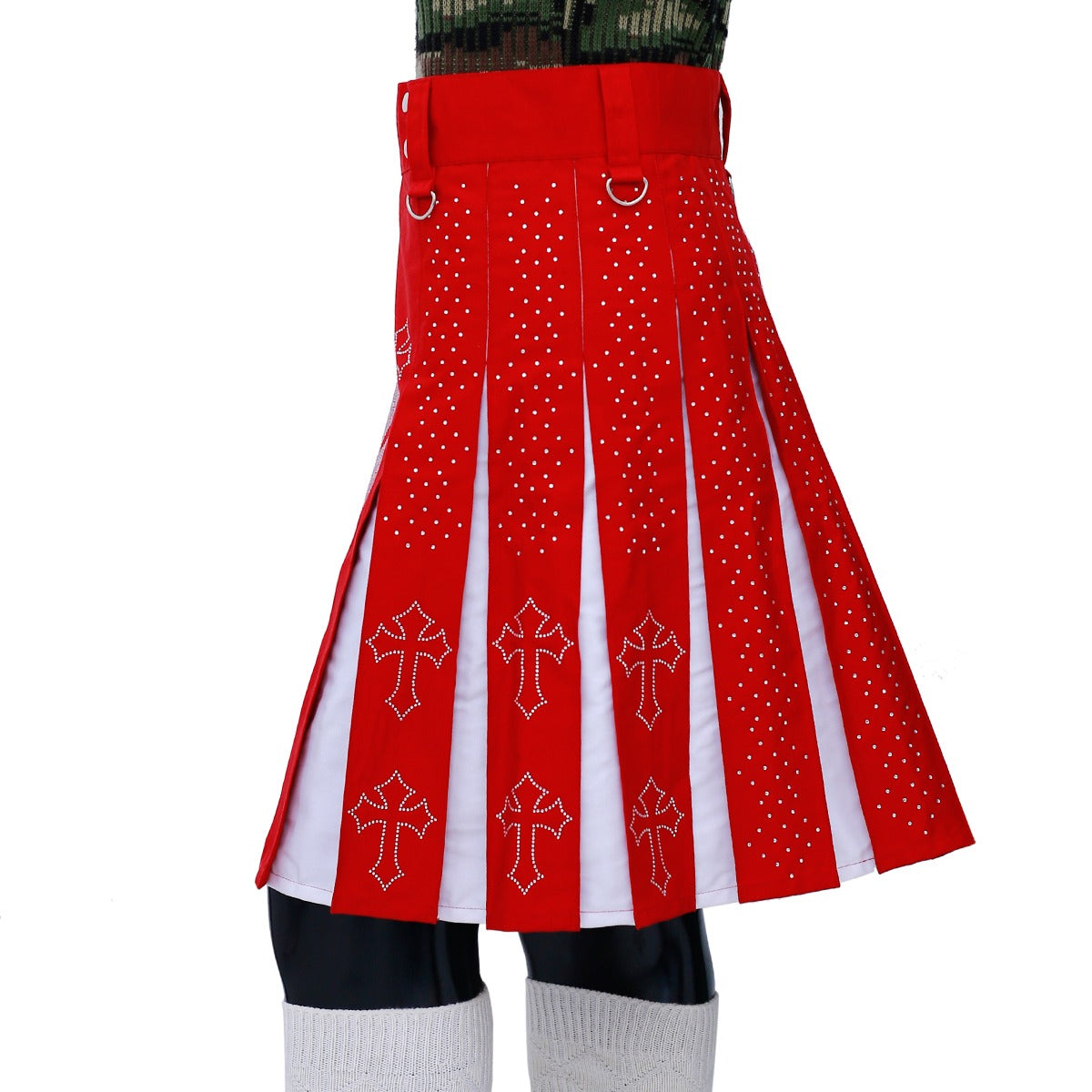 Christmas Utility Kilt with Rhinestone Cross Without Pocket