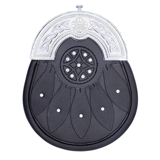 Chrome Cantle Black Leather Sporran with Celtic Studs
