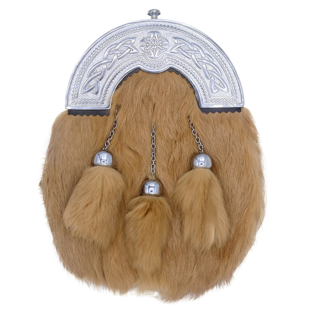 Chrome Cantle Brown Rabbit Fur Sporran