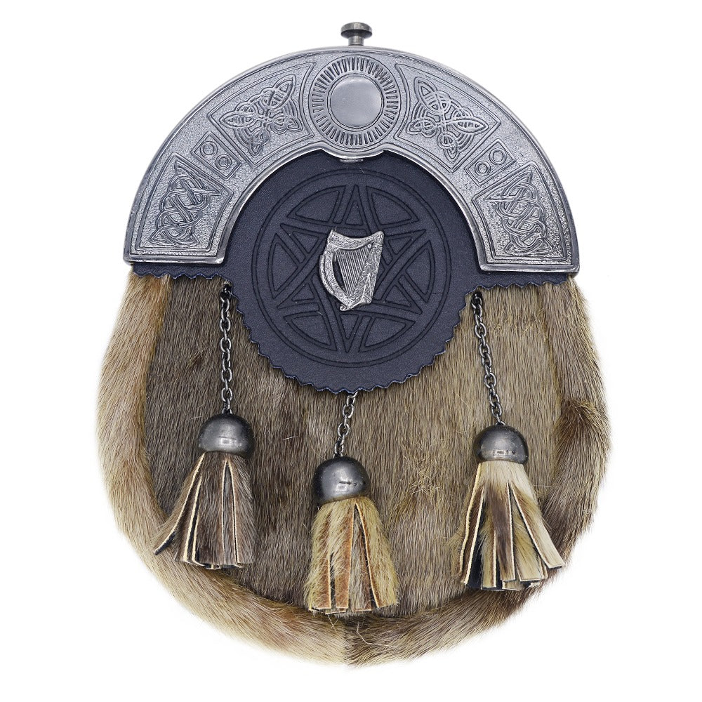 Chrome Cantle Scottish Seal skin Sporran with Harp Brooch