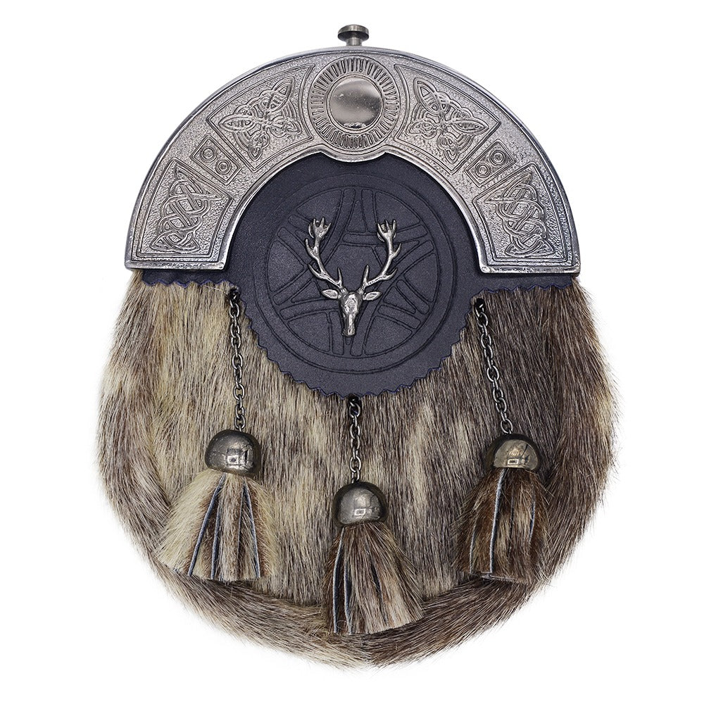 Chrome Cantle Seal Skin Sporran with Stag Head