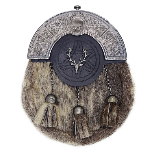 Chrome Cantle Seal Skin Sporran with Stag Head
