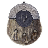 Chrome Cantle Seal Skin Sporran with Stag Head