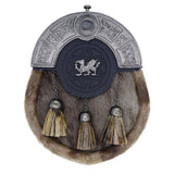 Chrome Cantle Seal Skin Sporran with Welsh Dragon