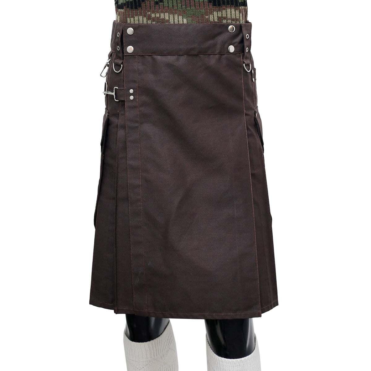 Dark Brown Working Kilt with Round Pocket Front
