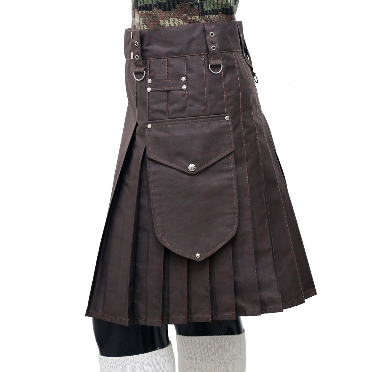 Dark Brown Working Kilt with Round Pocket Left