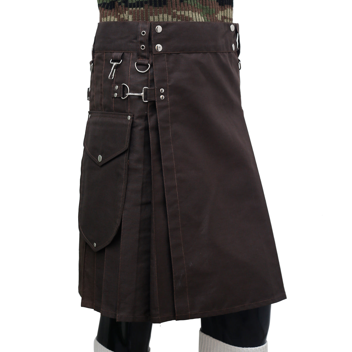 Dark Brown Working Kilt with Round Pocket Right