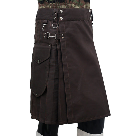 Dark Brown Working Kilt with Round Pocket Right