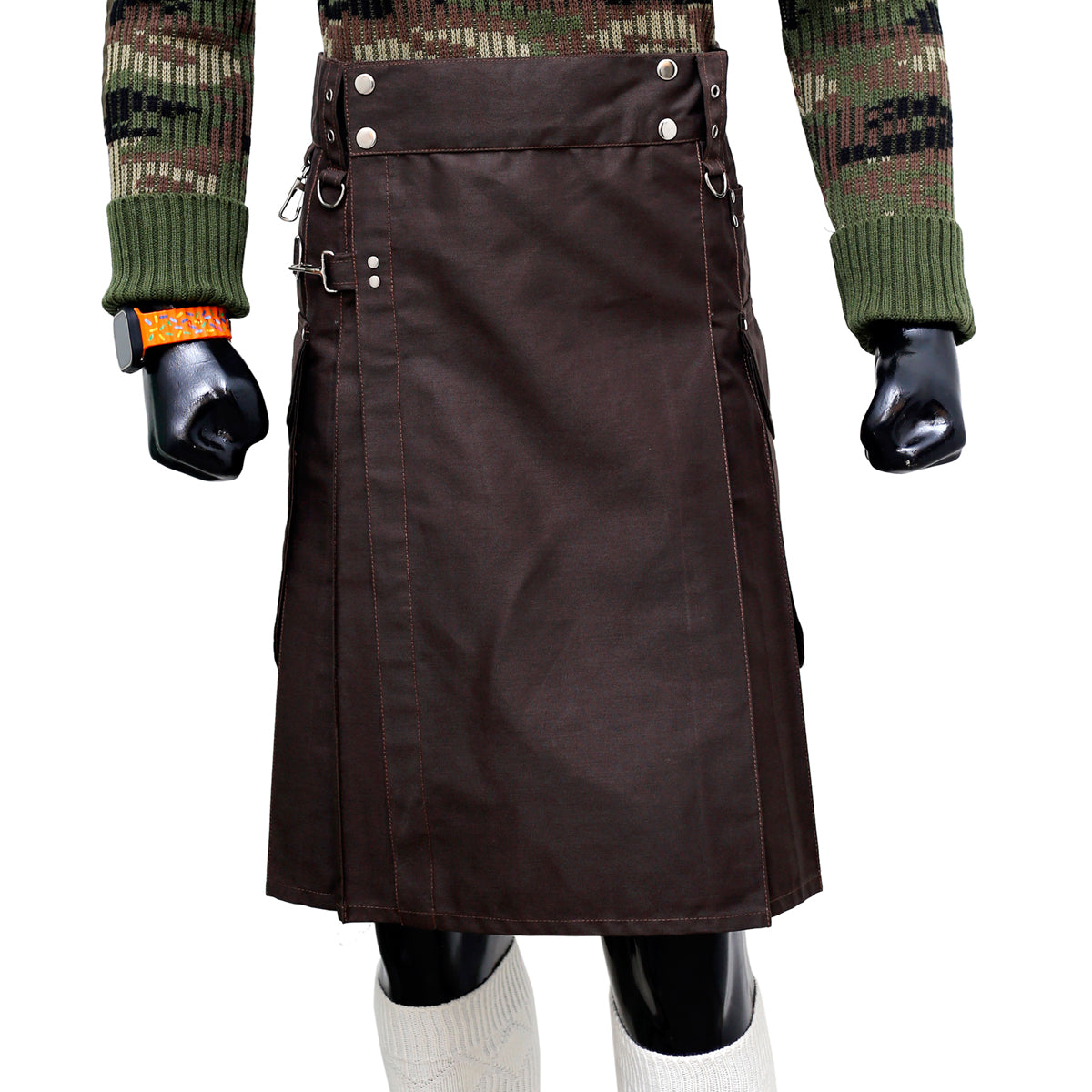 Dark Brown Working Kilt with Round Pocket

