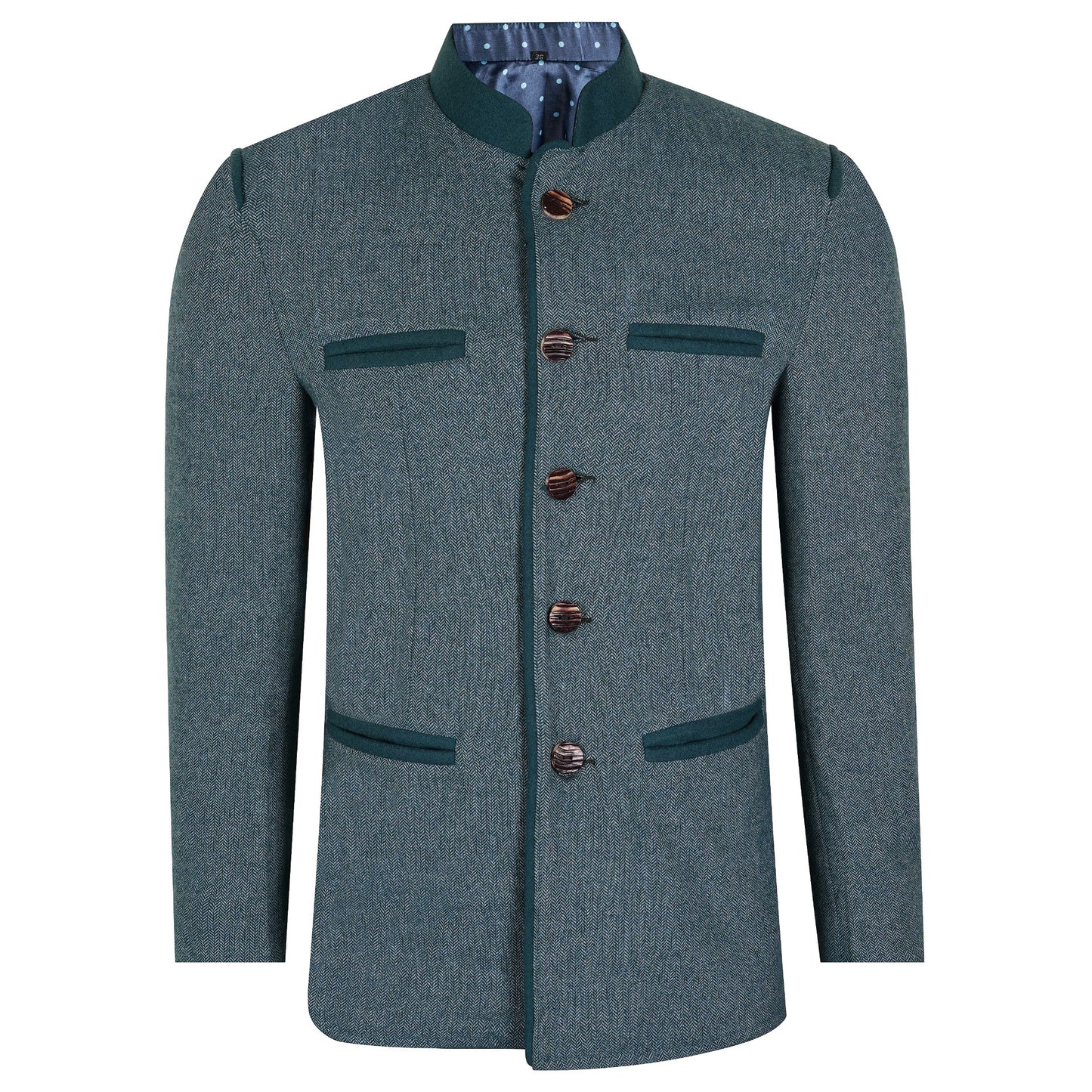 Dark Green Tweed Germen Bavarian Trachten Jacket Front