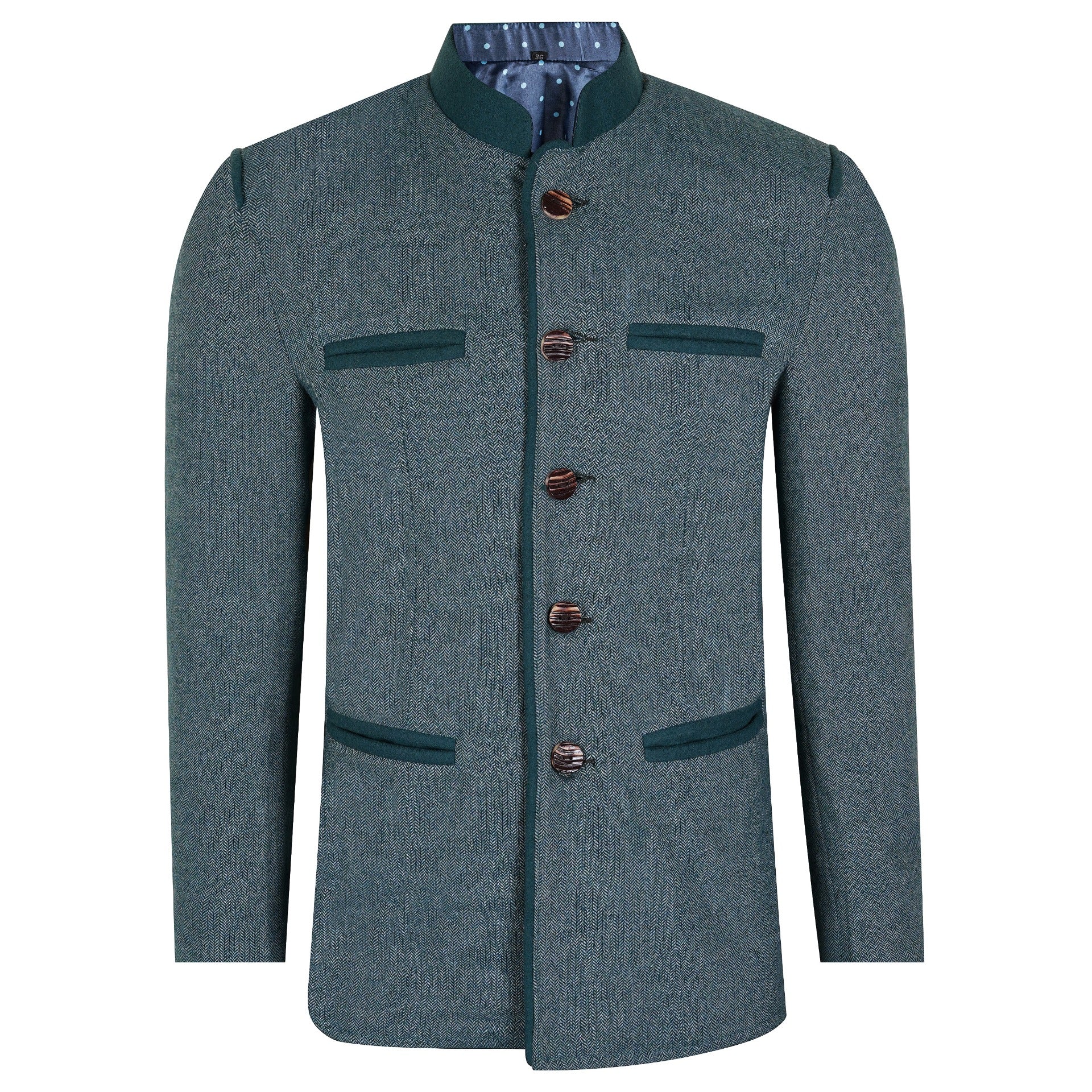 Dark Green Tweed Germen Bavarian Trachten Jacket Front