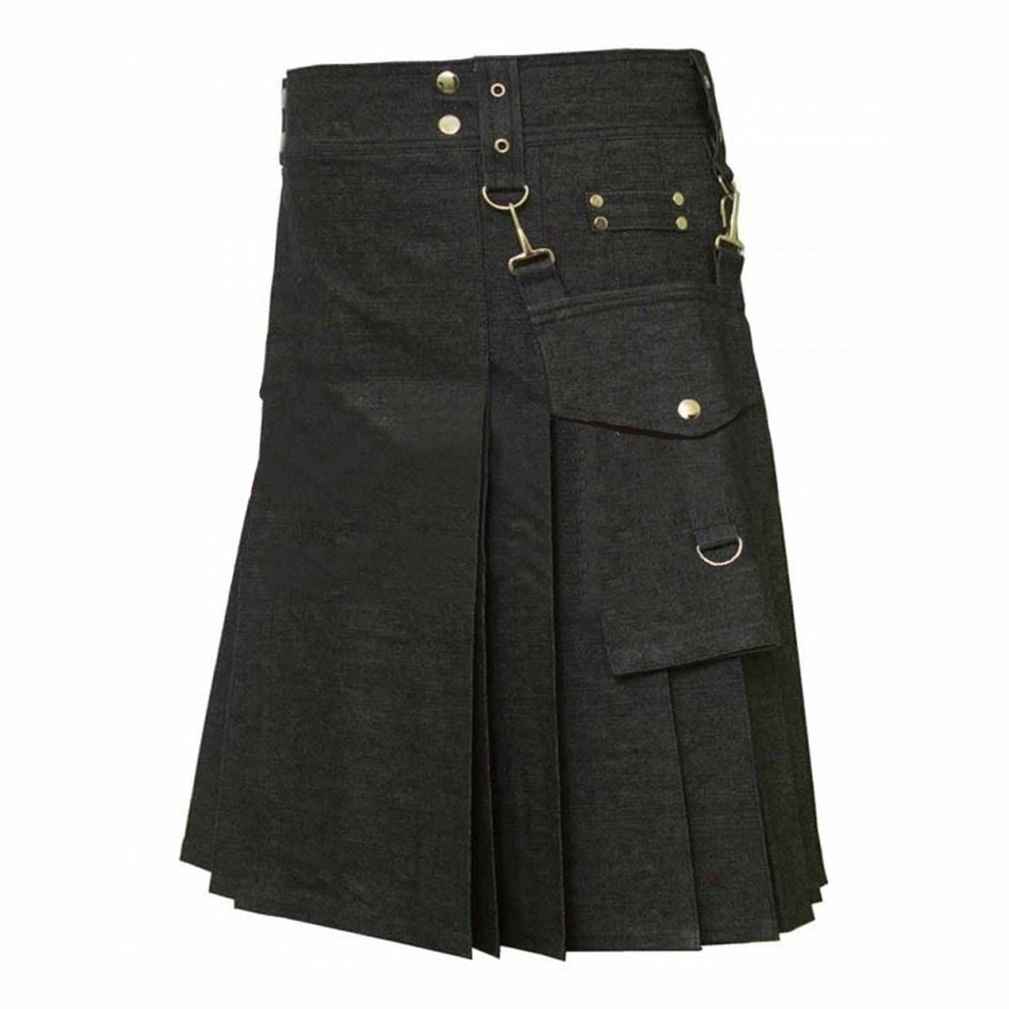 Detachable Pockets Denim Kilt