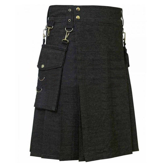 Detachable Pockets Denim Kilt