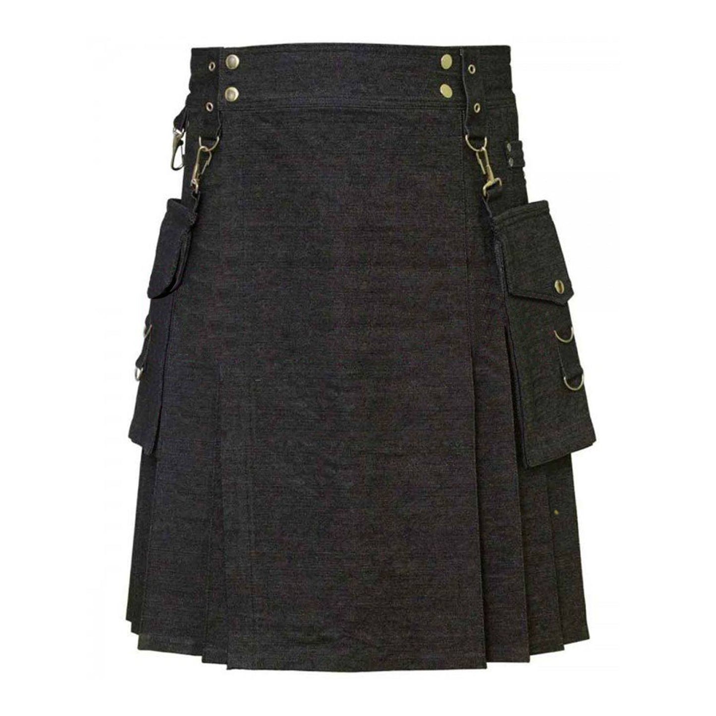 Detachable Pockets Denim Kilt