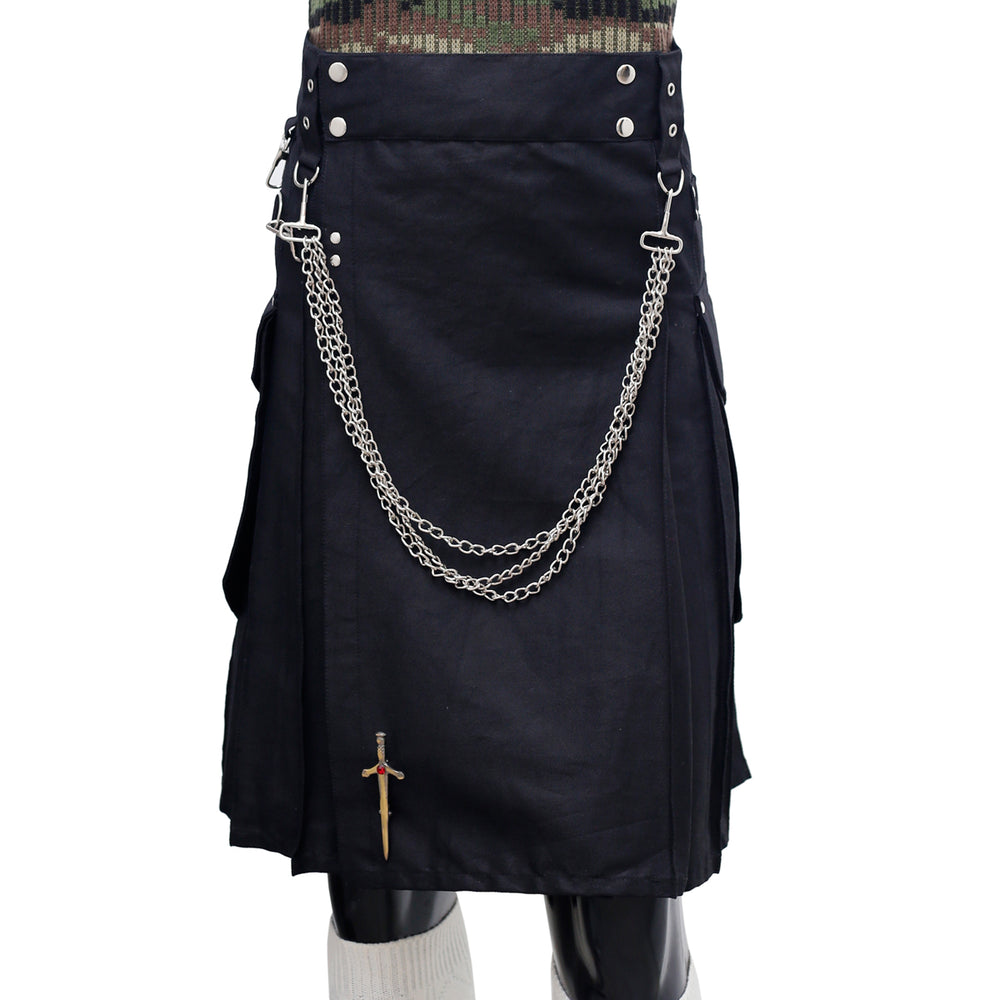 Fashion Black Utility Kilt Front