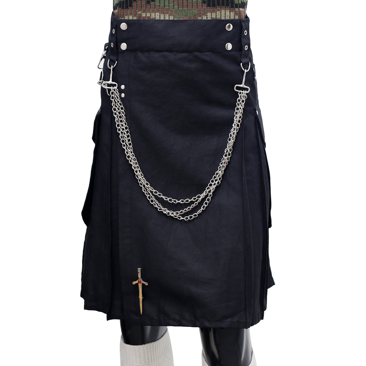 Fashion Black Utility Kilt Front