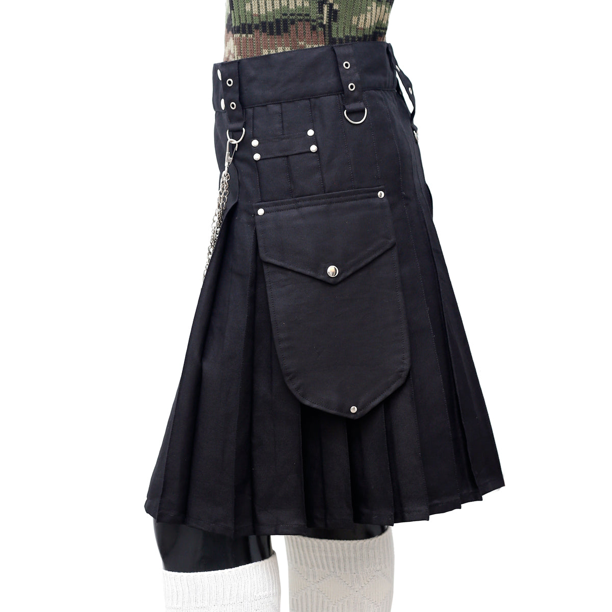 Fashion Black Utility Kilt Left