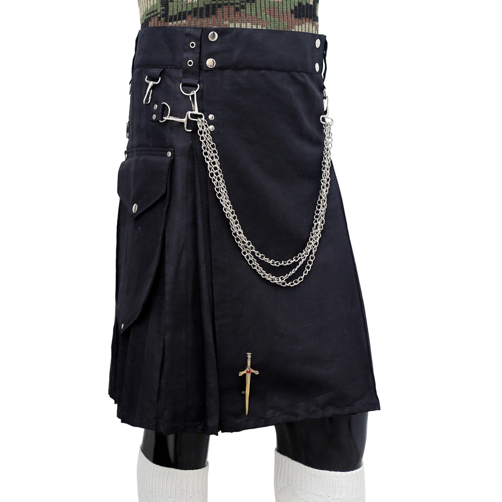 Fashion Black Utility Kilt Right