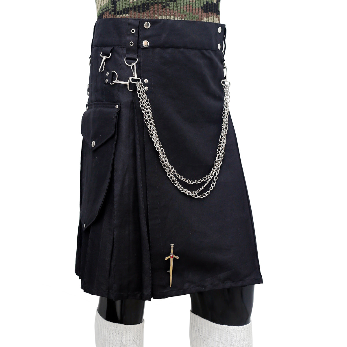 Fashion Black Utility Kilt Right