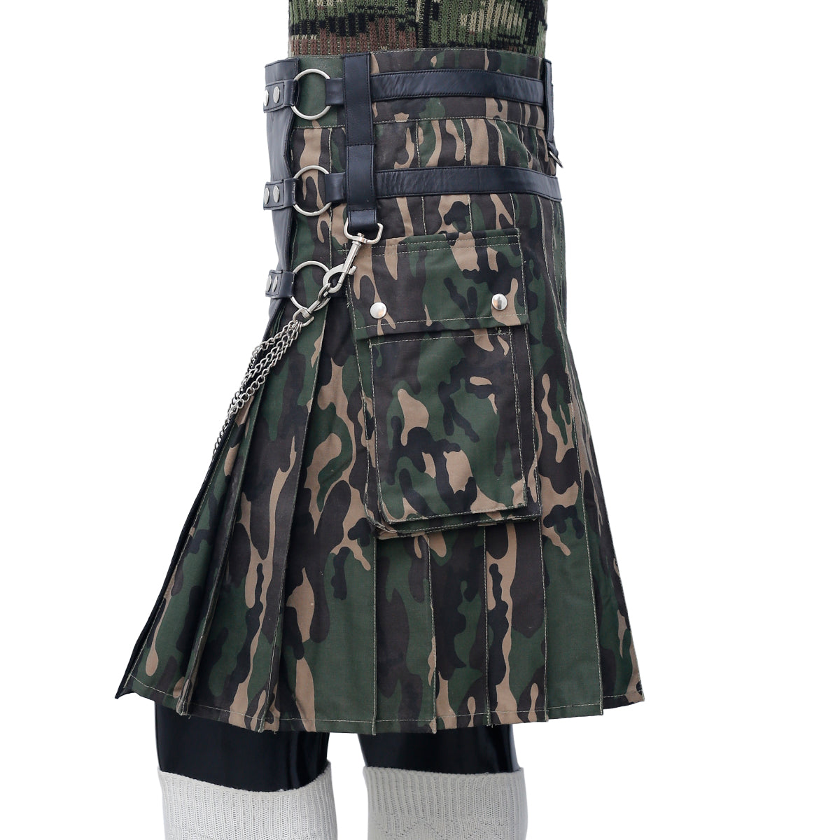 Fashion Camo Kilt with Leather Apron Left