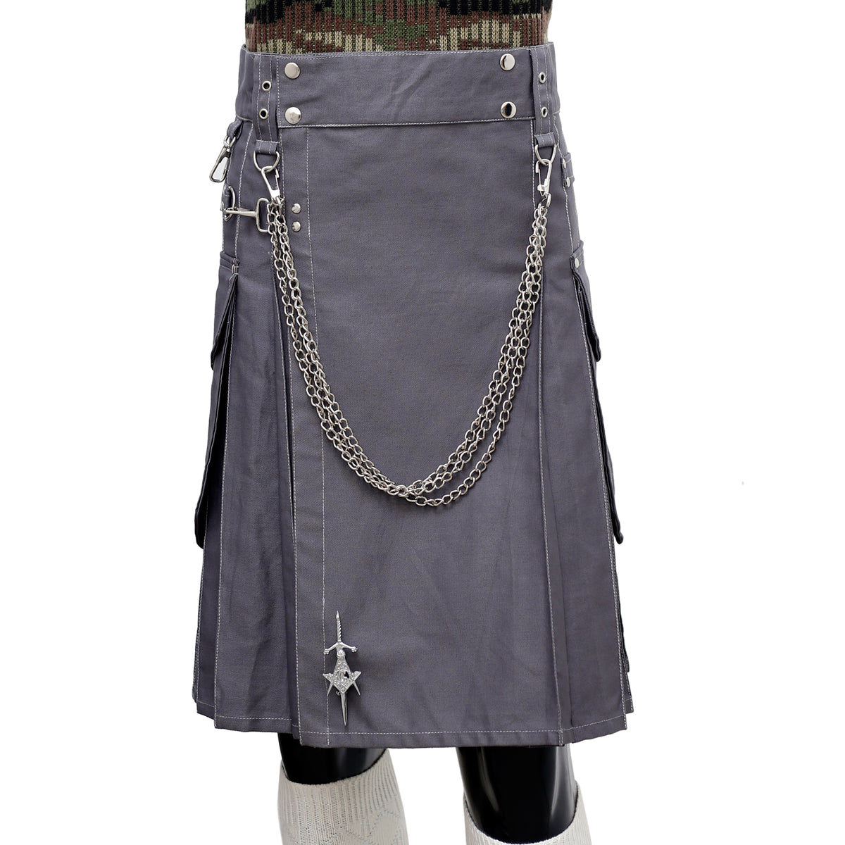 Fashion Grey Utility Kilt Front