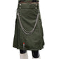 Fashion Olive Green Utility Kilt Front