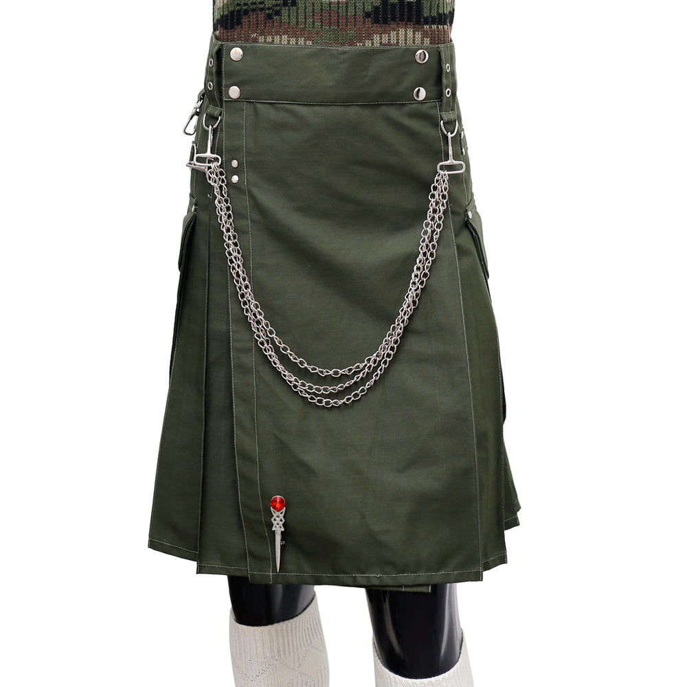 Fashion Olive Green Utility Kilt Front