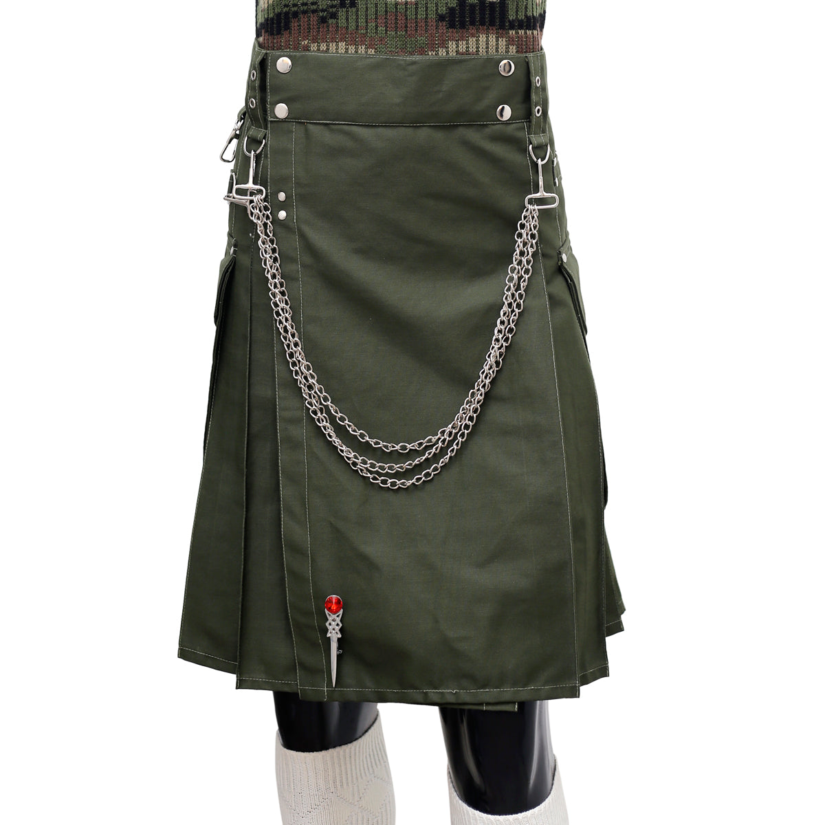 Fashion Olive Green Utility Kilt Front