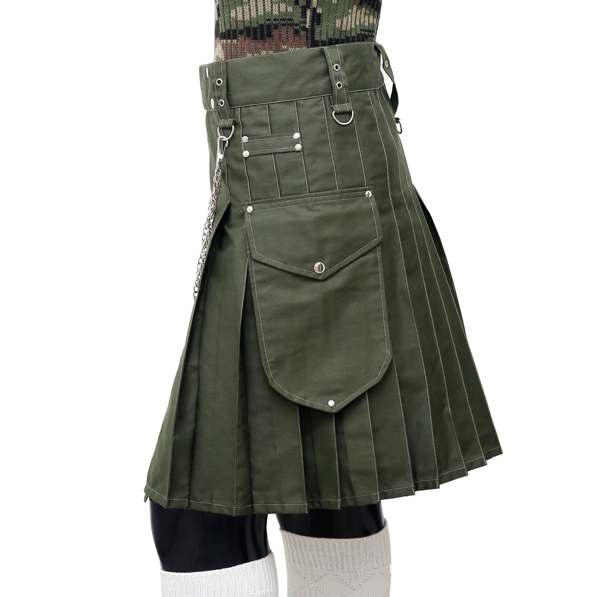 Fashion Olive Green Utility Kilt Left