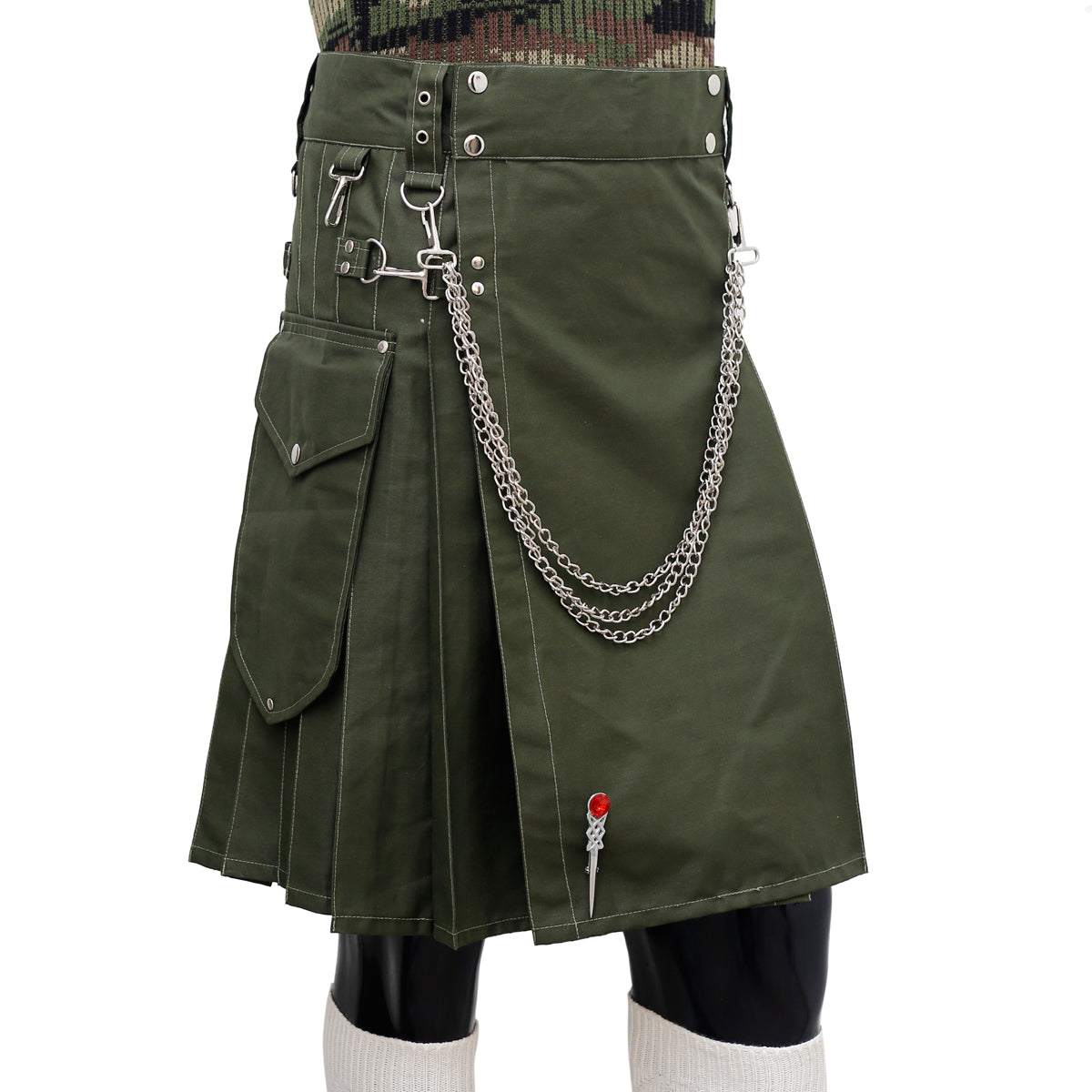 Fashion Olive Green Utility Kilt Right