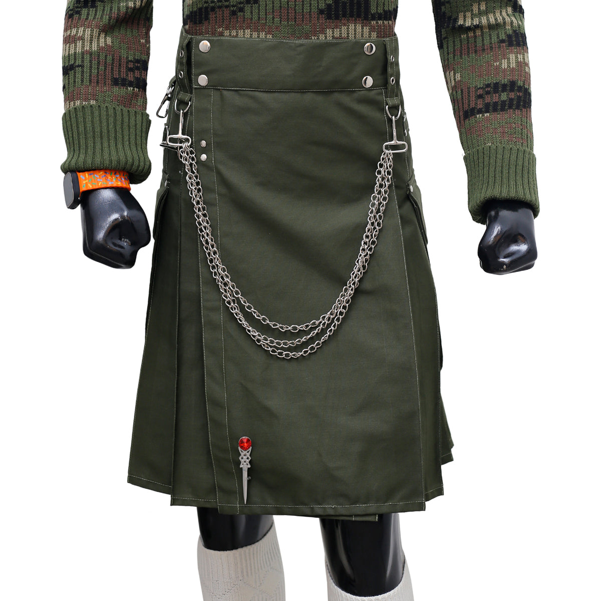 Fashion Olive Green Utility Kilt
