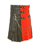 Scottish Black and Red Leather Kilt