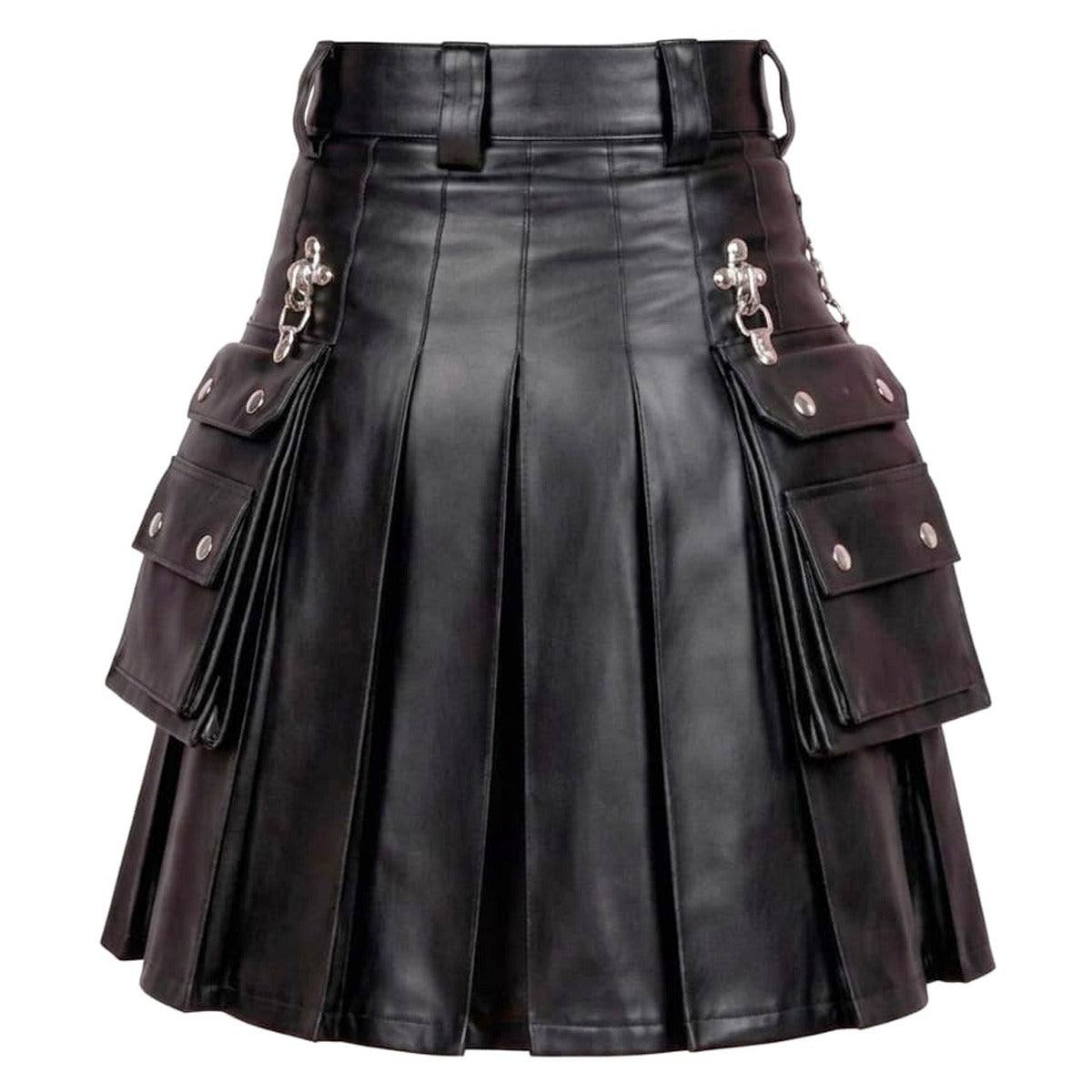 Gothic Black Leather Utility Kilt for Men Back
