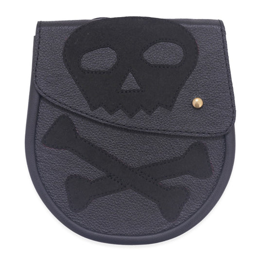 Gothic Black Cowhide Leather Sporran with Black Velvet Front