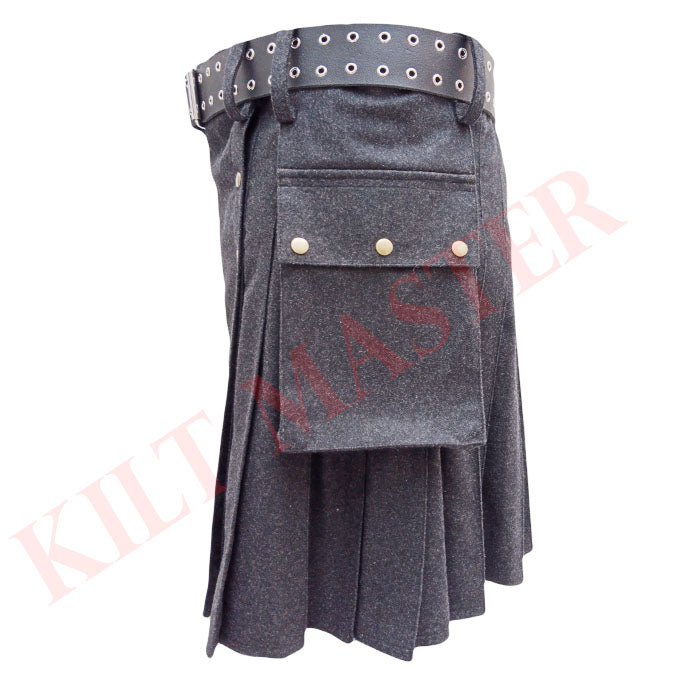 Grey Wool Men Kilt- Left 