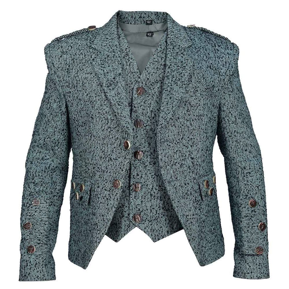 Green And Black Tweed Argyle Jacket with Vest

