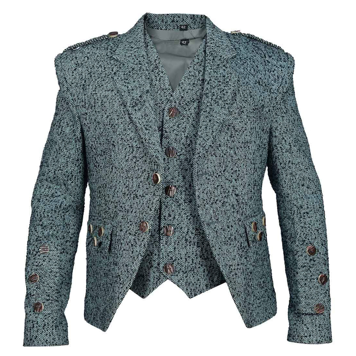 Green And Black Tweed Argyle Jacket with Vest
