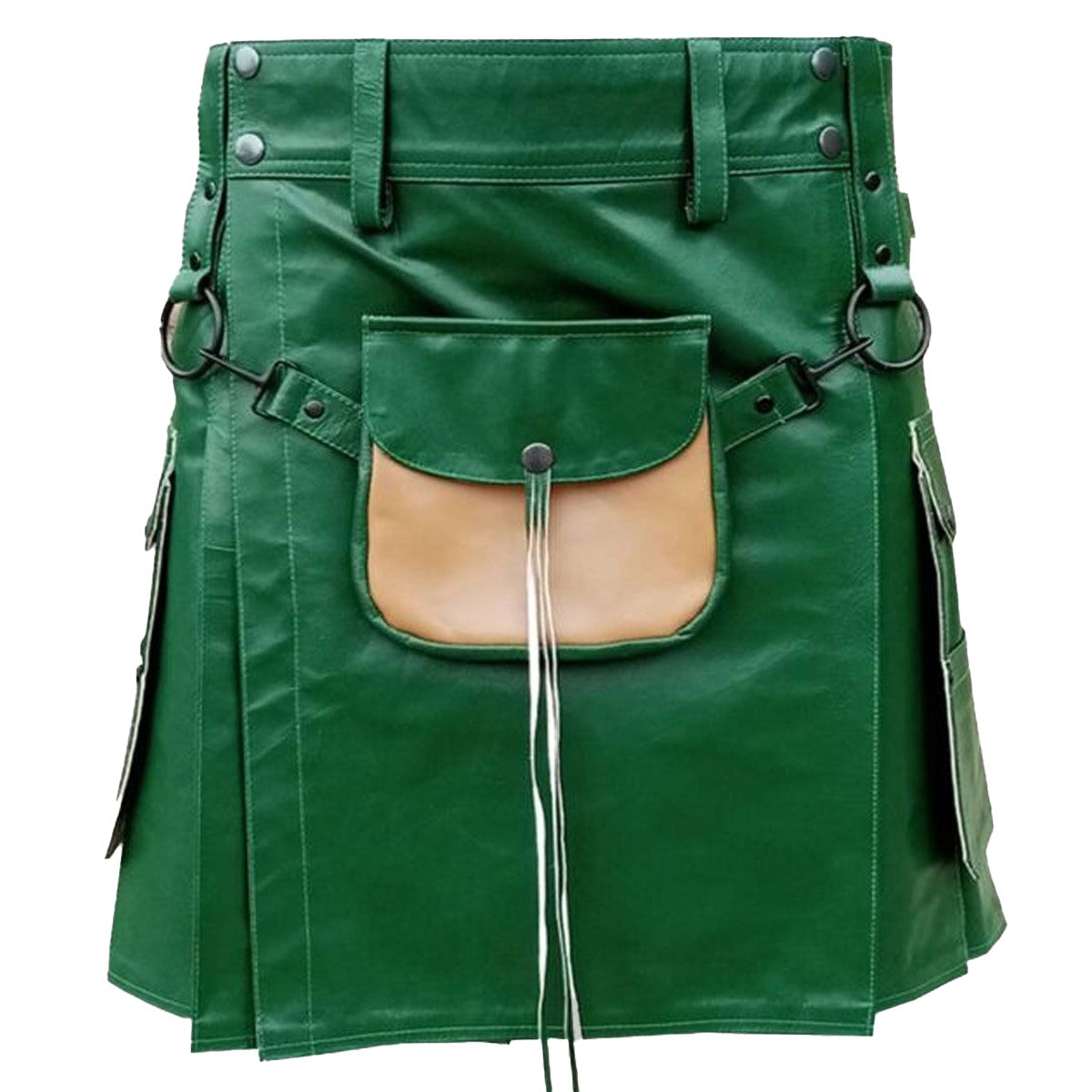 Green Leather Utility Kilt Front