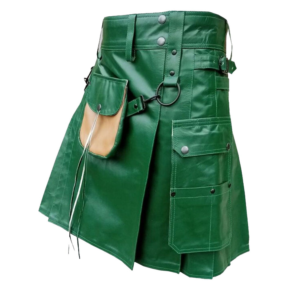 Green Leather Utility Kilt Left