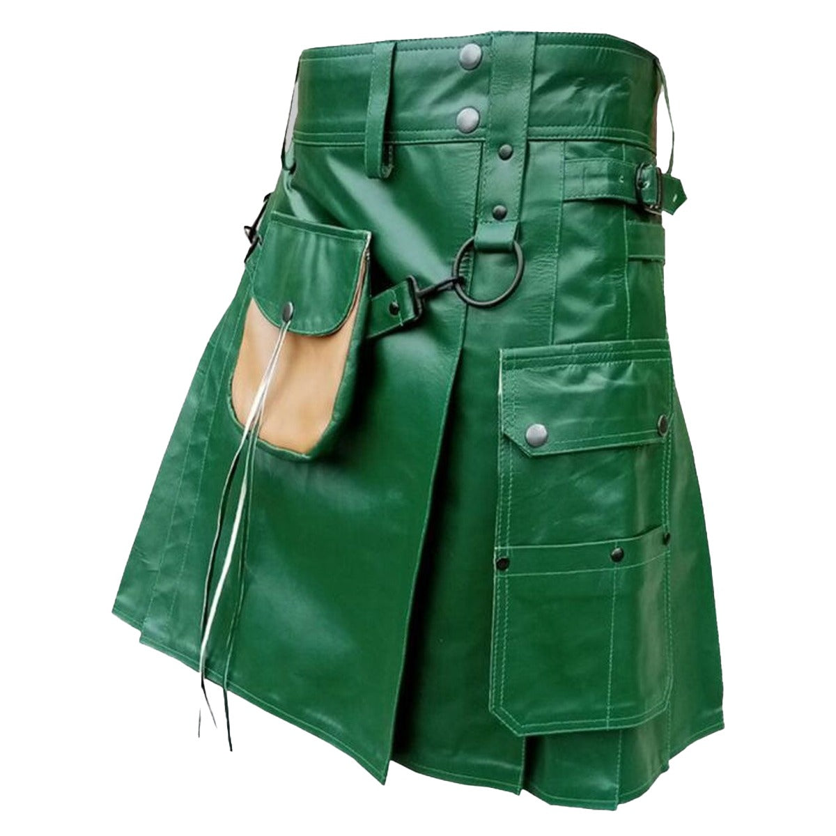 Green Leather Utility Kilt Left