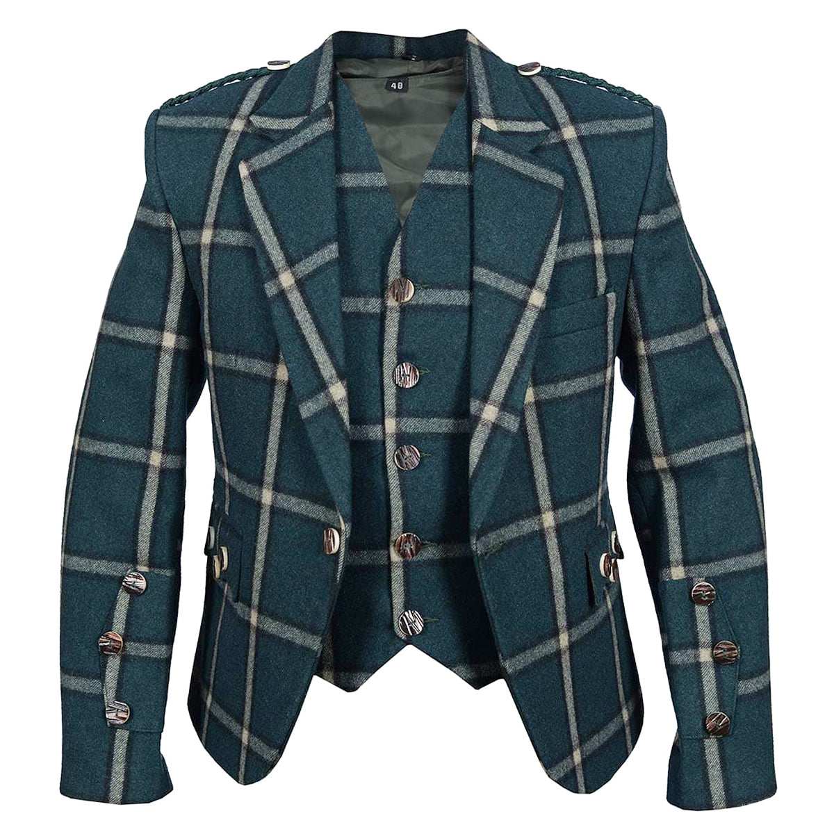 Green Tweed Wool Argyle Jacket with Vest